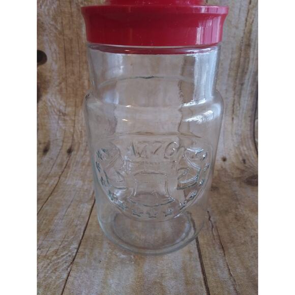 Vintage Anchor Hocking 1779 Liberty Bell Jar w/ red Lid (shelf) - Picture 2 of 4